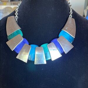 Statement Blue & Teal Resin Collar Necklace - Unbranded